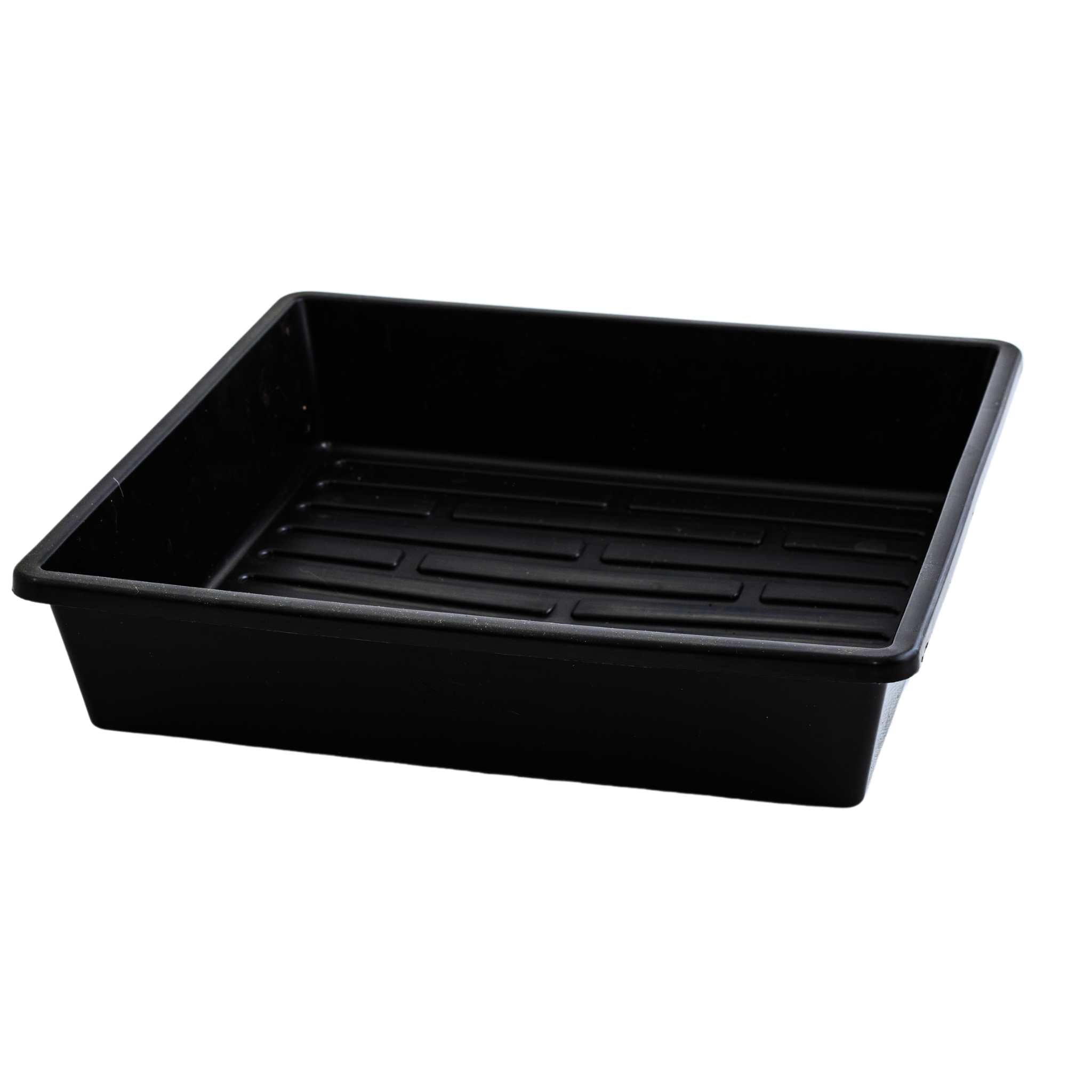 Black plastic tray on a white background