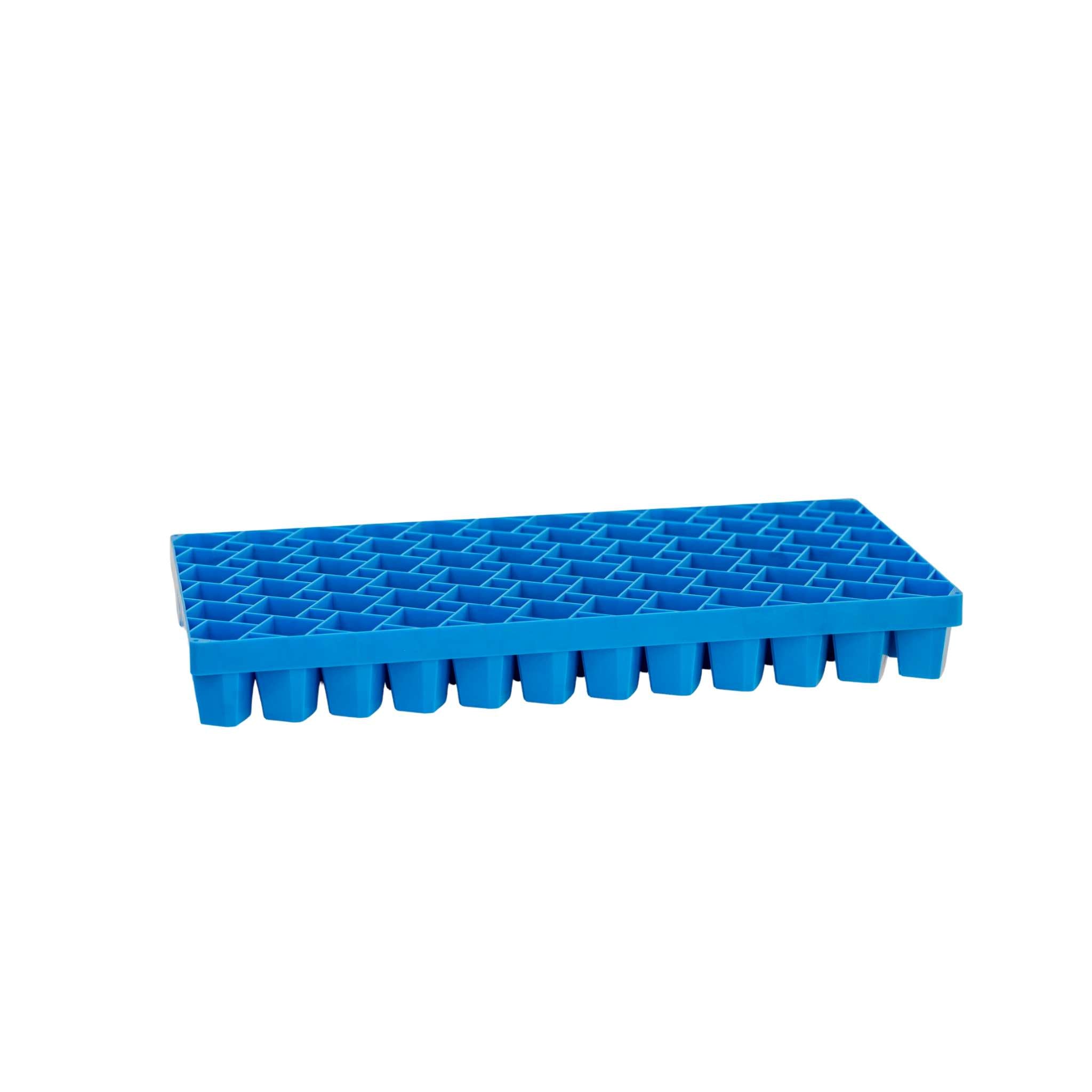 Blue plastic grid tray on a white background