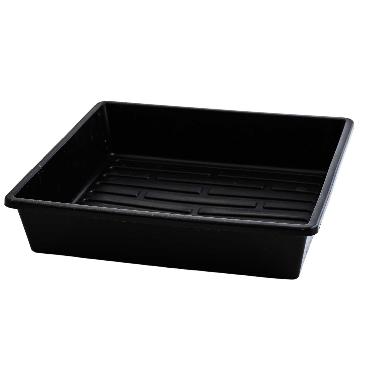 Black plastic tray on a white background  