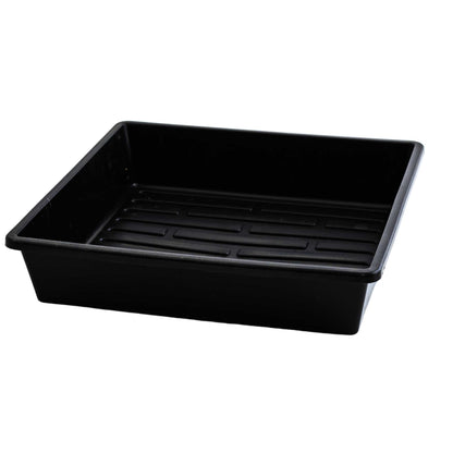 Black plastic tray on a white background  