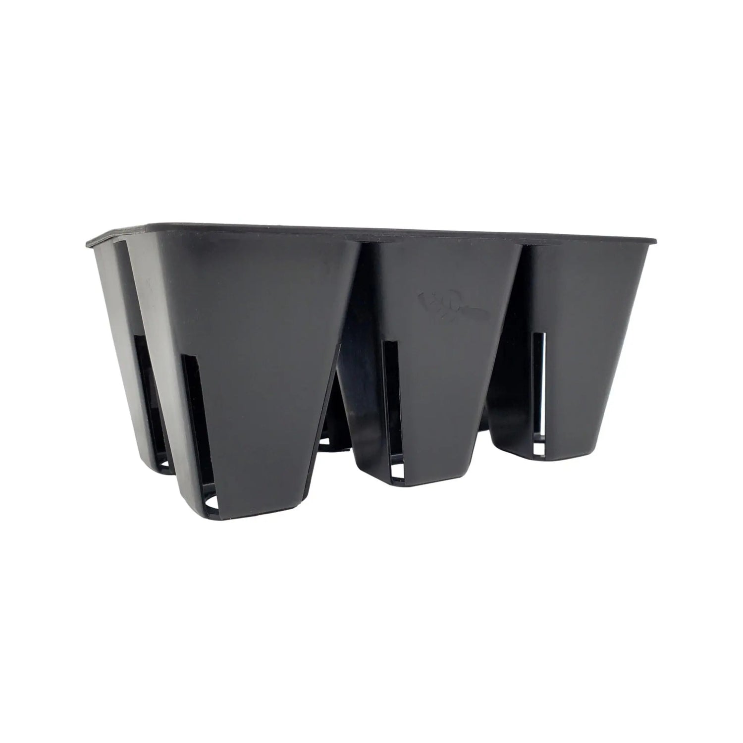 Black plastic seed tray on a white background 