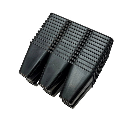 Stack of black plastic components on a white background 