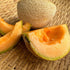 Whole and sliced Mountain Honey Melon on a woven surface