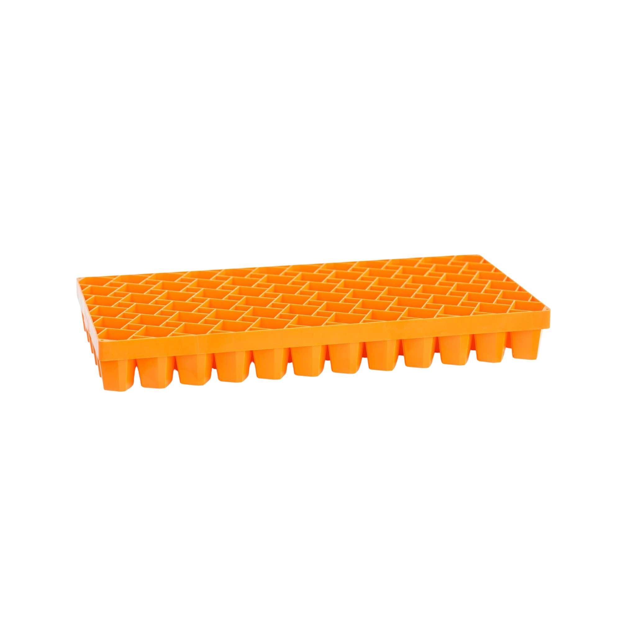 Orange plastic grid tray on a white background 