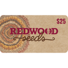 Redwood Seeds gift card with a spiral design of seeds on a brown background